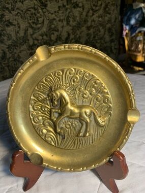 Vintage Brass Unicorn Ashtray / Trinket Dish